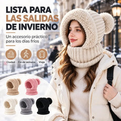 🧣❄️ Gorro de Punto 3 en 1 para Mujer | Bufanda, Cuello y Mascarilla Integrados | Forro Polar, Orejeras y Protección contra el Viento para Ciclismo 🚴‍♀️