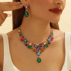 ✨【Collar + Pendientes】💖💎Nuevo conjunto de collar y pendientes de circonita cúbica de colores.