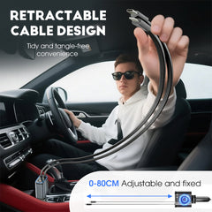 ⚡✨ Cargador de coche ultrarrápido: dos puertos USB-C retráctiles con luz ambiental Starlight y protección de seguridad inteligente 🚗💫