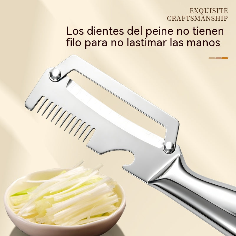 🔥Compre 1 y obtenga 1 gratis（2 piezas）🧅🔪 Pelador de cocina multifuncional 4 en 1: ¡Pela, pica verduras, corta carne y abre botellas! 🔥