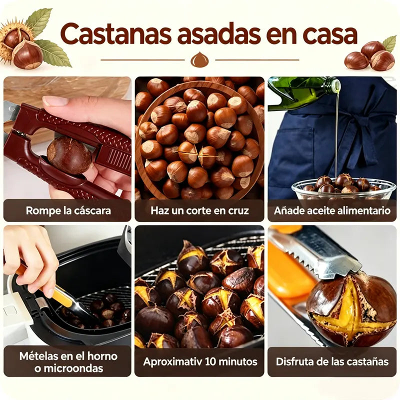 🌰 Herramienta multifunción para abrir y pelar castañas ✂️ | Corte en cruz rápido · Cuchilla dentada · Ranura antideslizante · Seguro y fácil de usar 🛡️