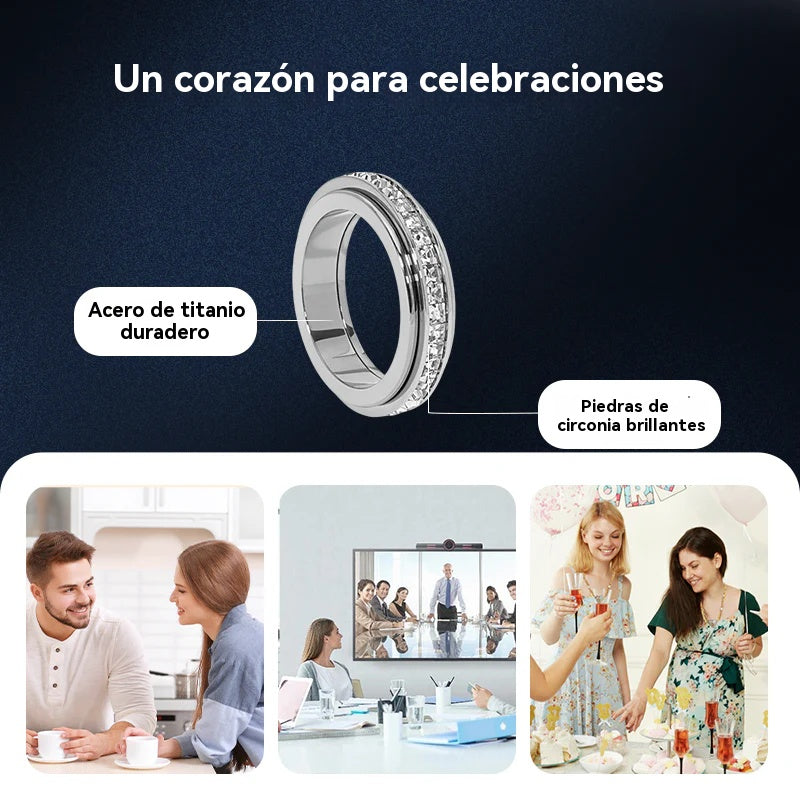 🔥Anillo giratorio Rotation Bar en acero de titanio con circonita