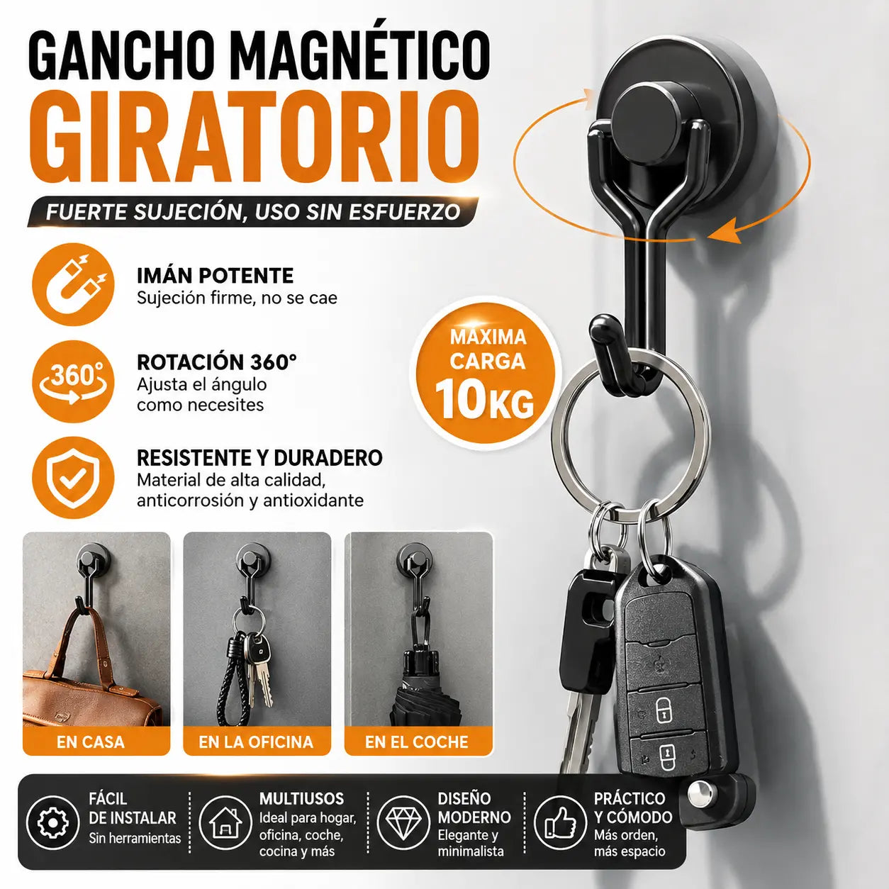 🧲Ganchos magnéticos de metal sin necesidad de taladrar, soportan hasta 10 kg✨ Duraderos, reutilizables y ahorran espacio.