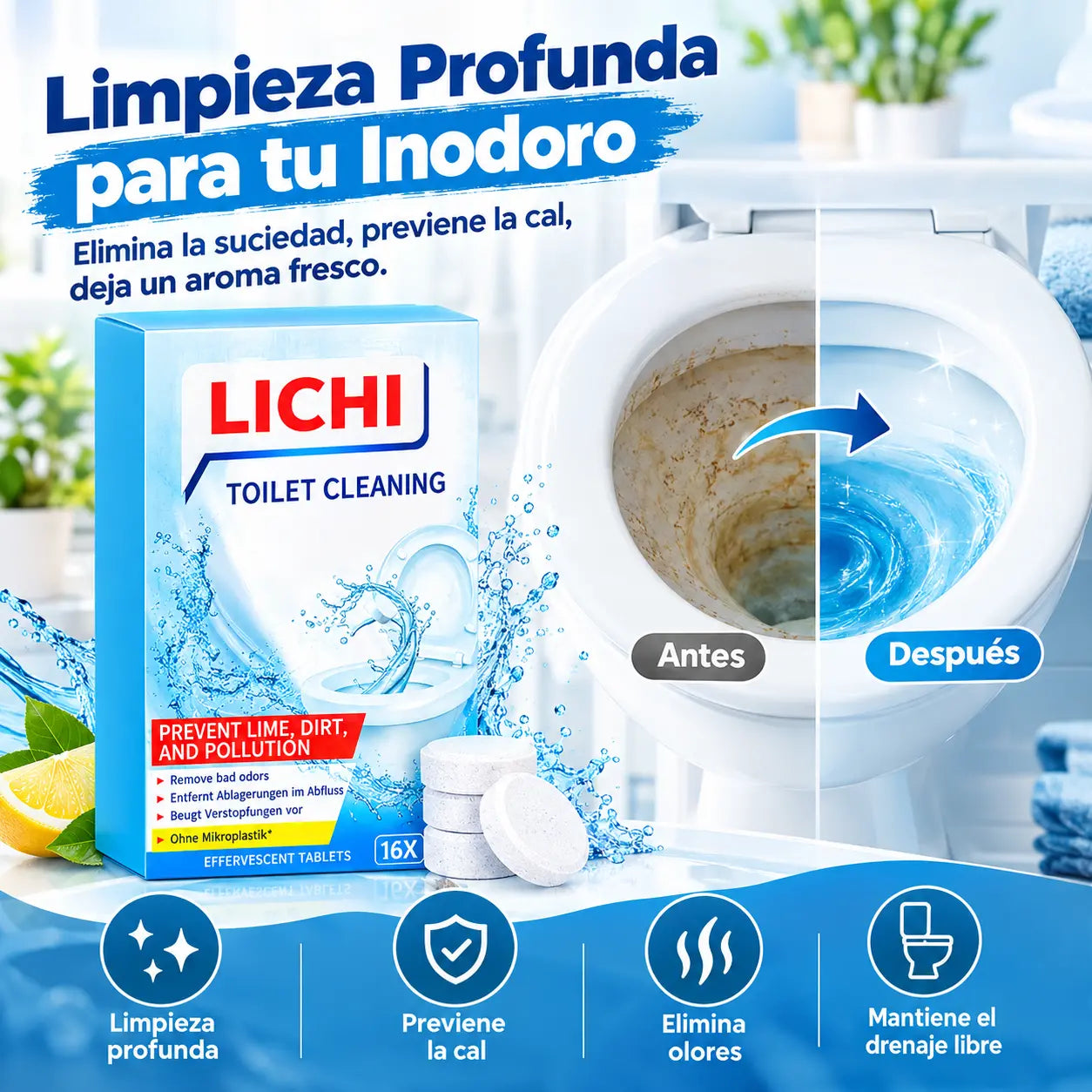 【3 cajas (48 comprimidos en total)】✨ Potente espuma limpiadora para inodoros: elimina rápida y eficazmente la suciedad, los olores y la cal, ¡dejando su inodoro fresco y limpio!