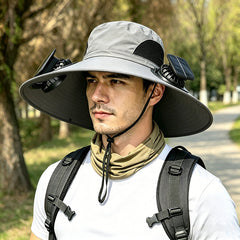 👒Sombrero para el sol con energía solar, doble ventilador, ala ancha transpirable y diseño unisex.