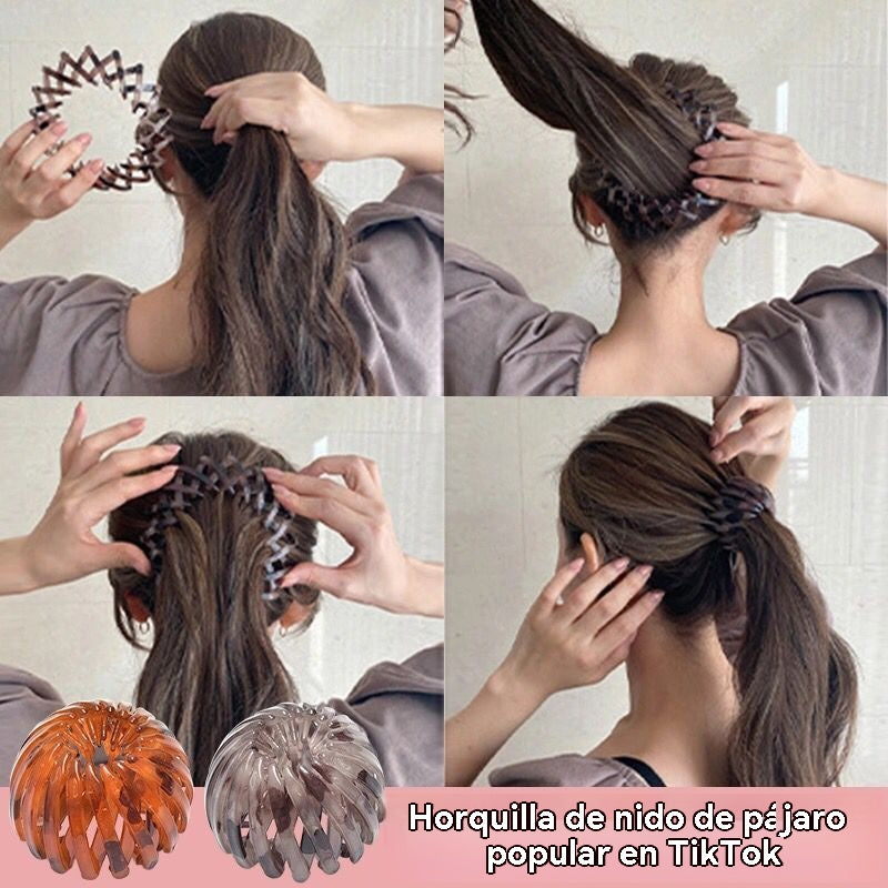 【7 piezas-Contiene 7 colores.】🎀 Nuevas pinzas para el cabello con forma de nido de pájaro: sujetan firmemente colas de caballo altas y moños elegantes, revitalizando instantáneamente tu apariencia.