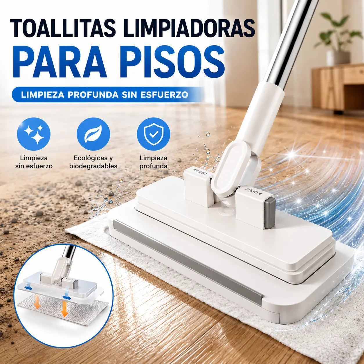 🔥【Set de 4】Trapeador multifuncional con clip de tela, nuevo trapeador doméstico que no requiere lavado