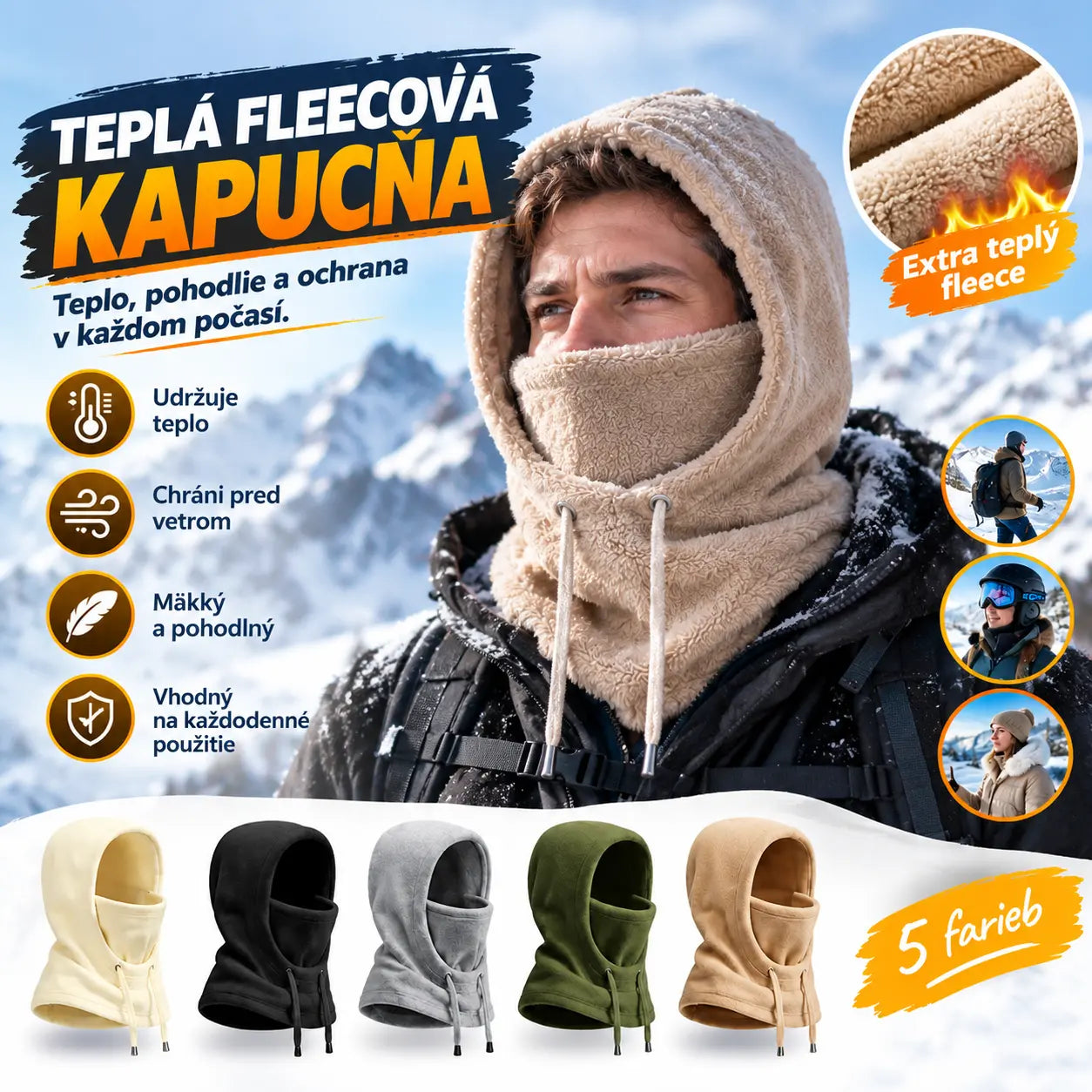 ❄️🧣 Zimná flísová termálna kukla | Hrubá vetruodolná kukla na lyžovanie, cyklistiku, motorku a outdoorové aktivity 🏍️🚴‍♂️