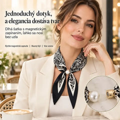 🧣【4-dielna sada】✨ Dámska hodvábna šatka s perlami a magnetickým zapínaním | Elegantná, bez uzlov | Rôzne potlače 🎀