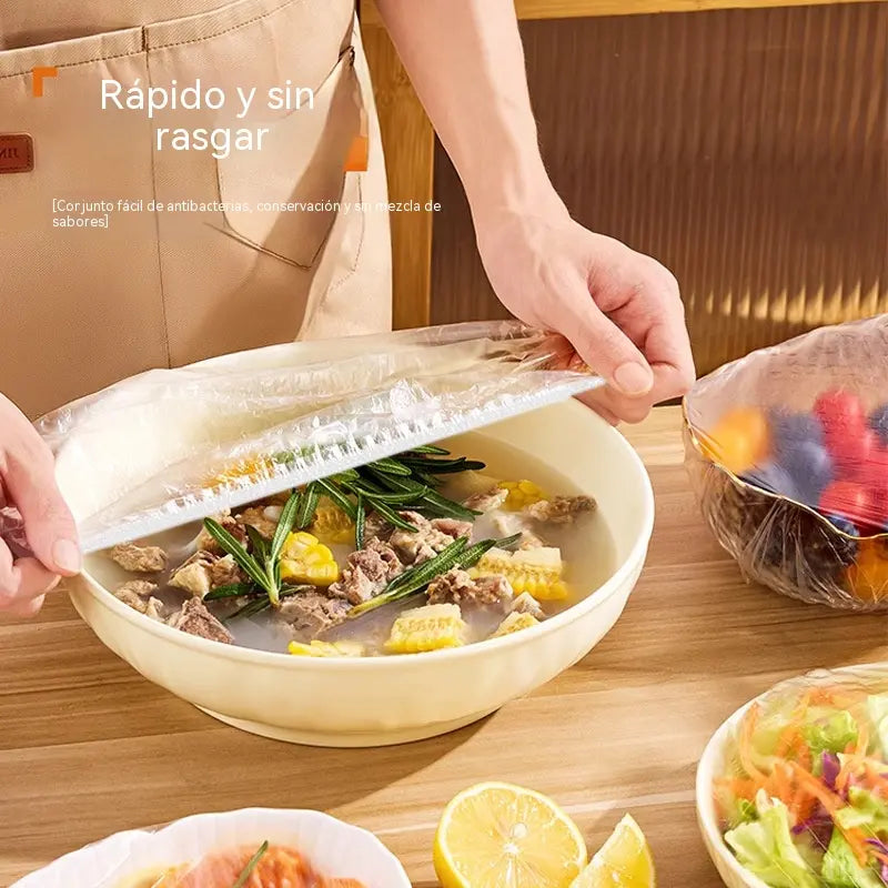 【3 paquetes con un total de 300 piezas.】🔥 Tapas elásticas desechables para platos y cuencos