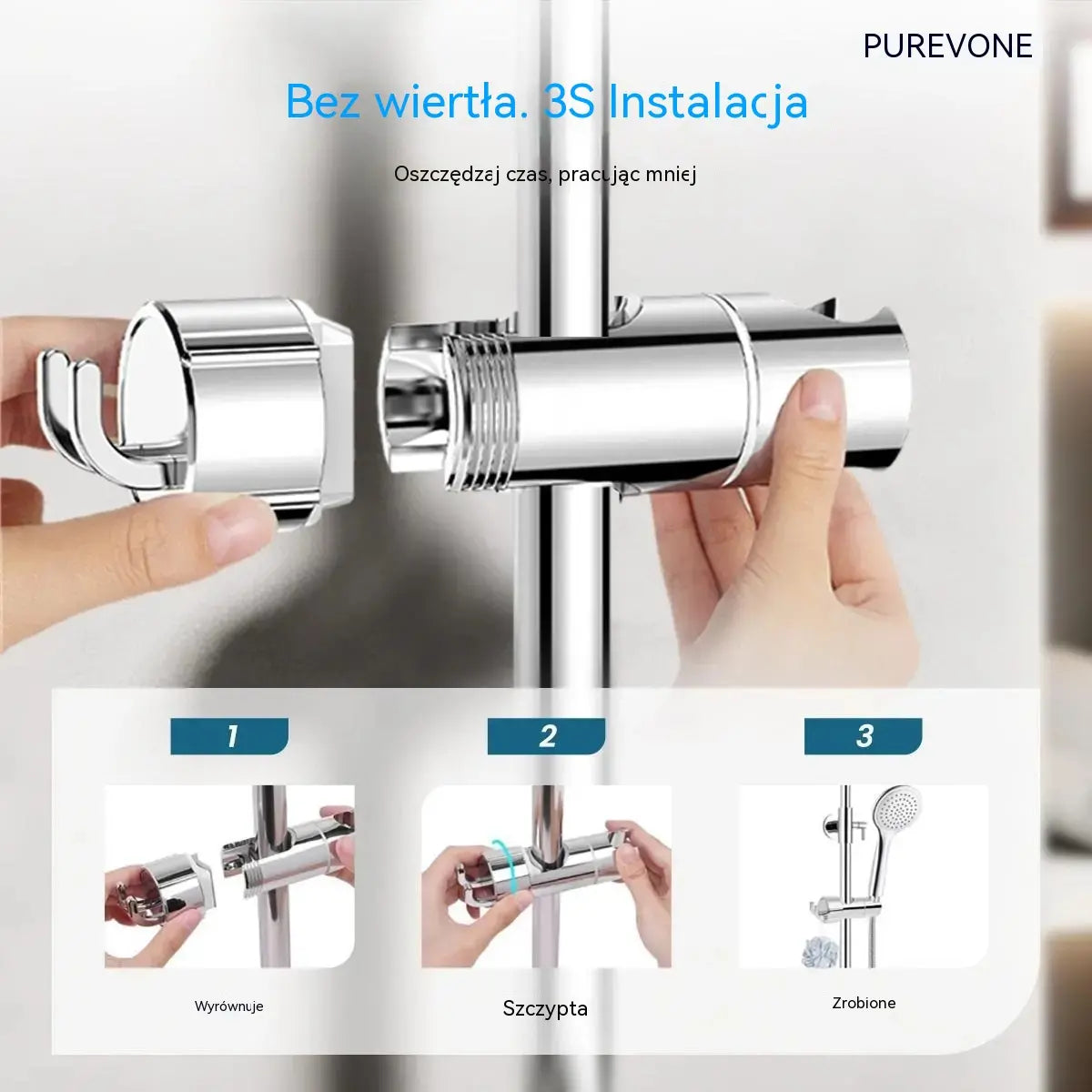 🚿 Uniwersalny uchwyt prysznicowy – nie wymaga wiercenia | Montaż w 3 sekundy, super wytrzymały i idealnie dopasowany
