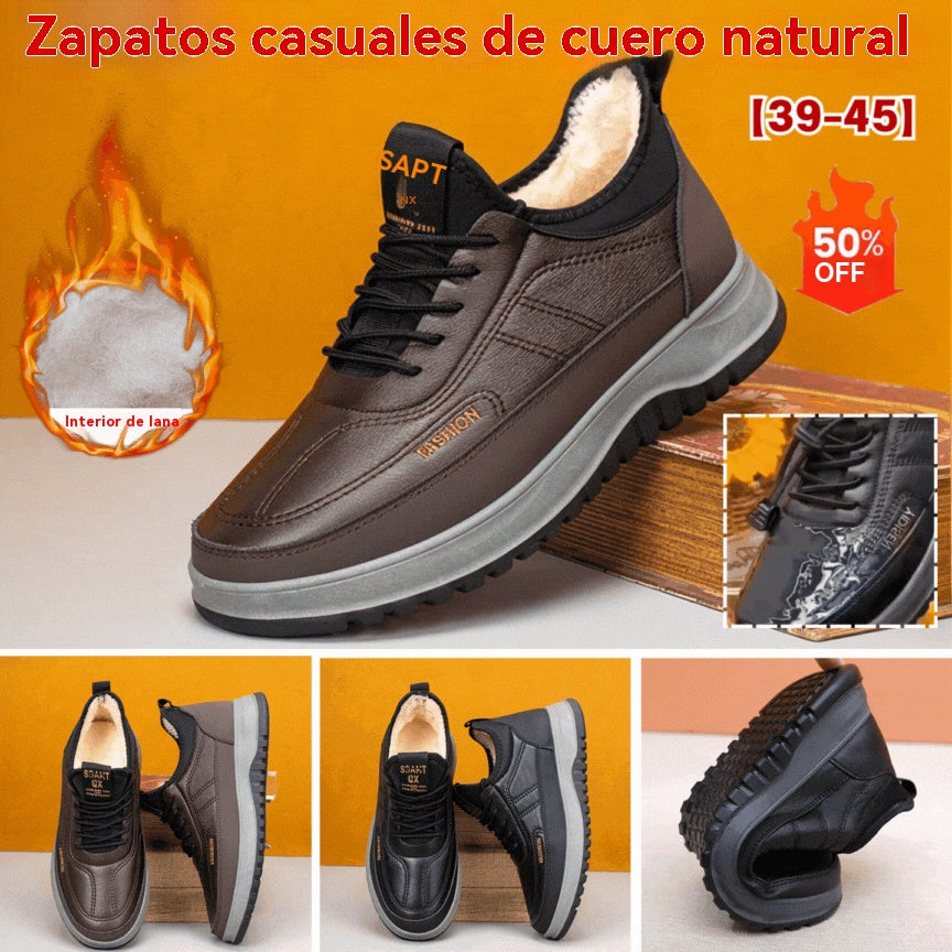 ⛄【Compra 1 y llévate 1 gratis】🔥【39-45】Zapatos deportivos casuales de invierno impermeables de cuero genuino para hombre con suela de terciopelo suave, nuevos