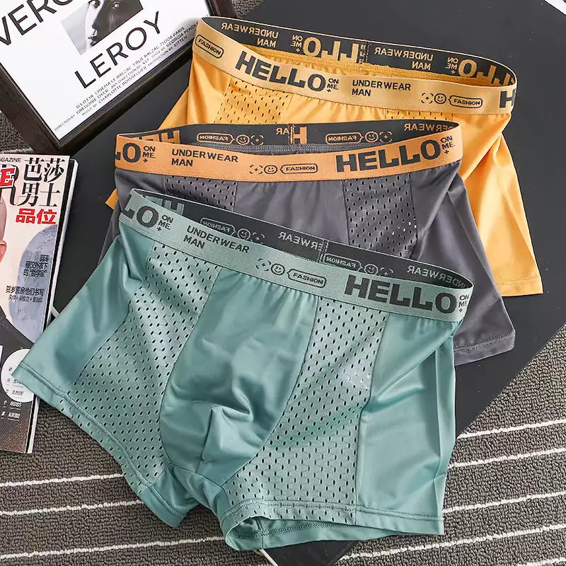 🔥【40-90 kg】🔥【Paquete de 4】Calzoncillos bóxer de malla transpirable de seda helada para hombre