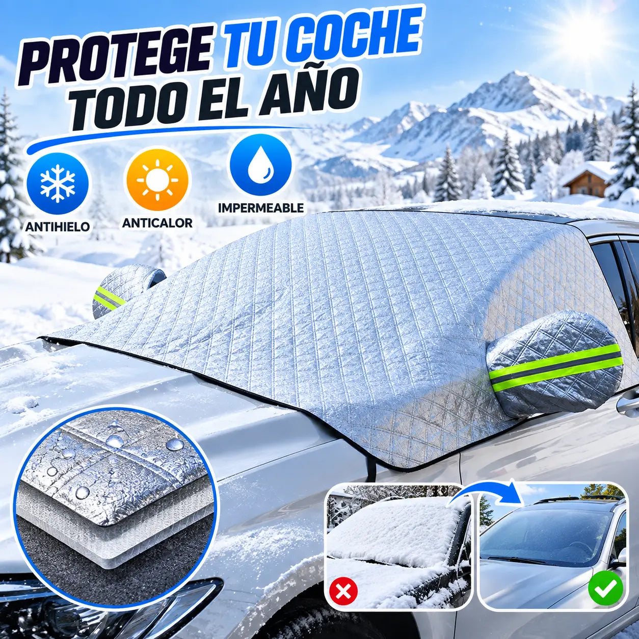 ❄️☀️ Protector universal para parabrisas de coche: protección eficaz contra el sol, la escarcha y la nieve.