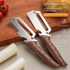 💯【2 artículos por 25 euros】Pelador/rebanador/rallador de acero inoxidable con vetas de madera