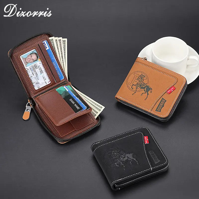 🔥🔥【50%OFF】Nueva y elegante cartera corta con cremallera de estilo retro para hombre.