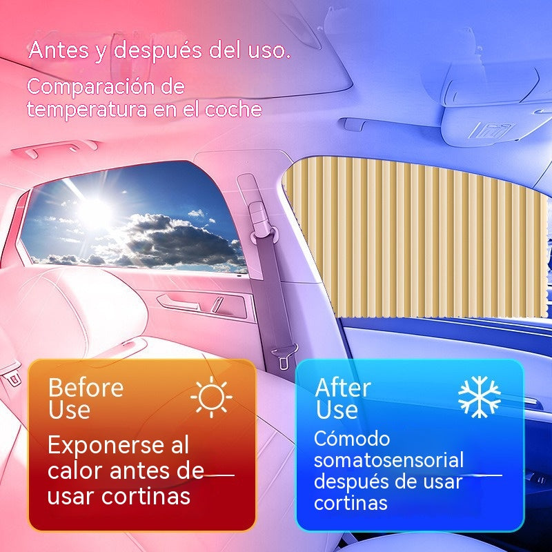 🔥【Juego de 4 piezas】 Parasol para ventanilla de coche con riel deslizante y función de aislamiento térmico.