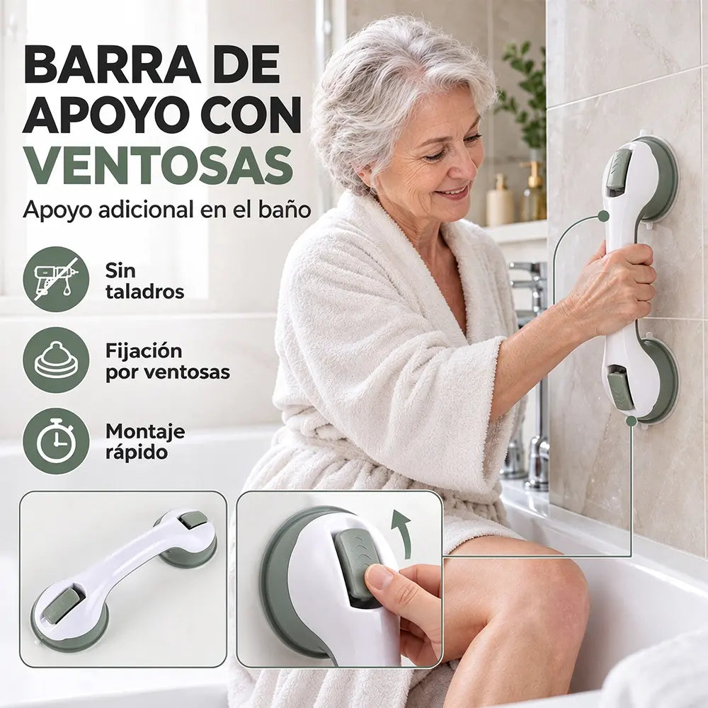 🧼💪 Asa de Seguridad con Ventosa para Baño | Barra de Apoyo Antideslizante sin Taladrar | Ideal para Ancianos, Niños y Personas con Movilidad Reducida 🛁