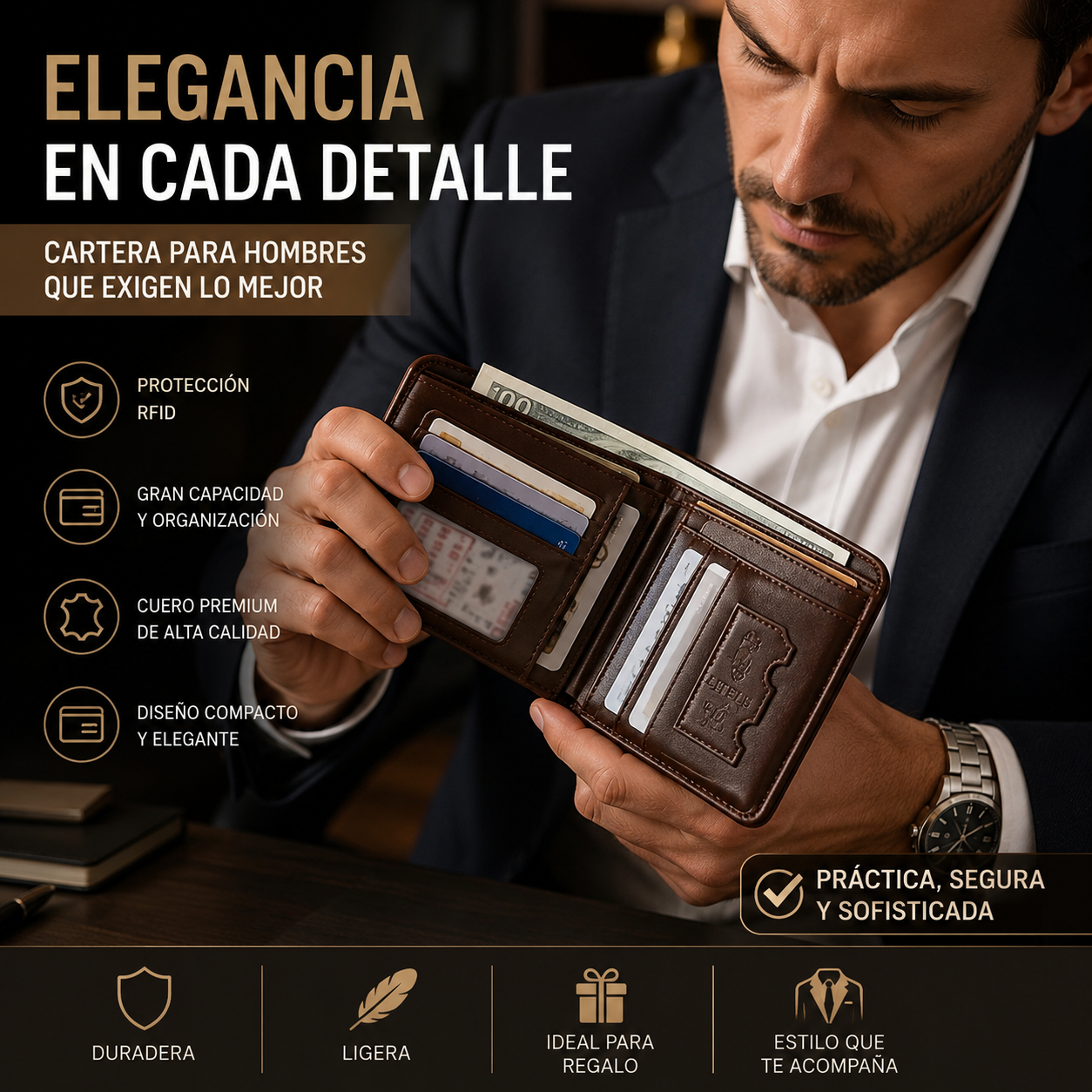 🐂✨ Nueva cartera de cuero genuino para hombre con sistema antirrobo