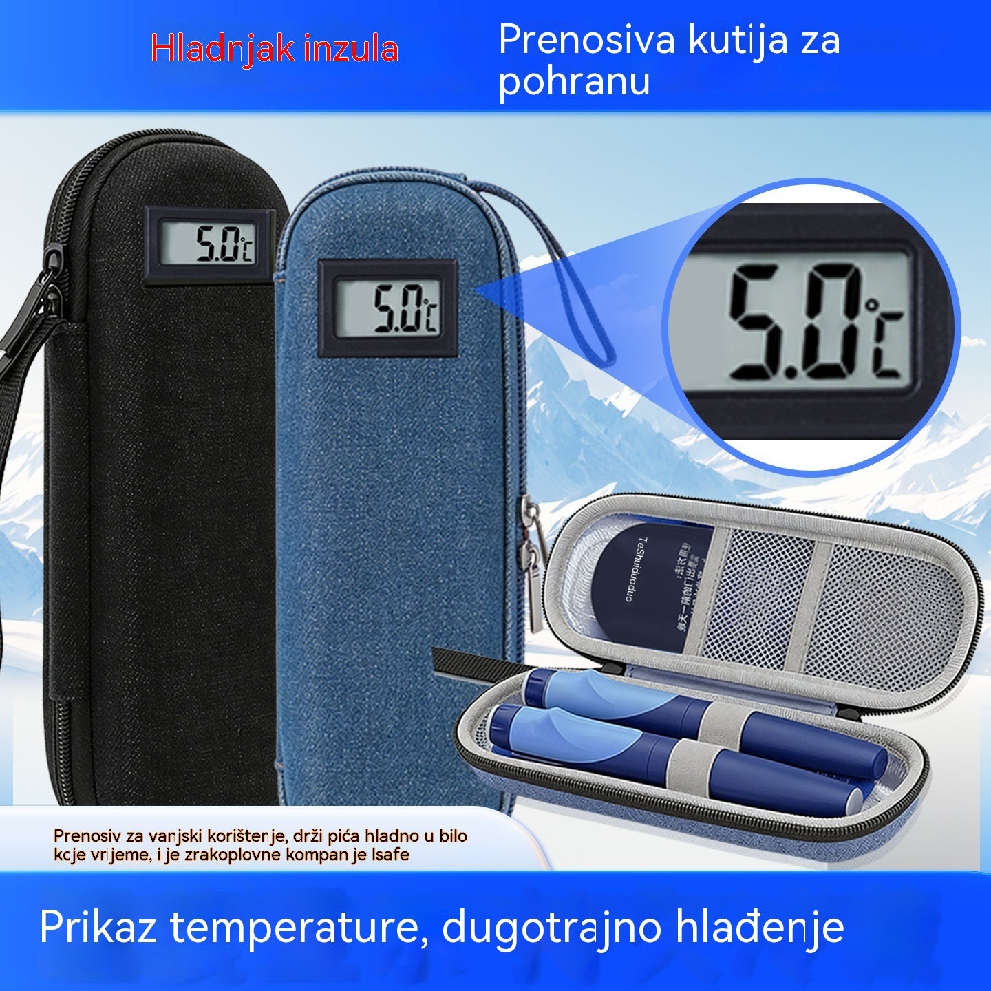 ❄️✈️Prijenosni hladnjak za inzulin s indikatorom temperature