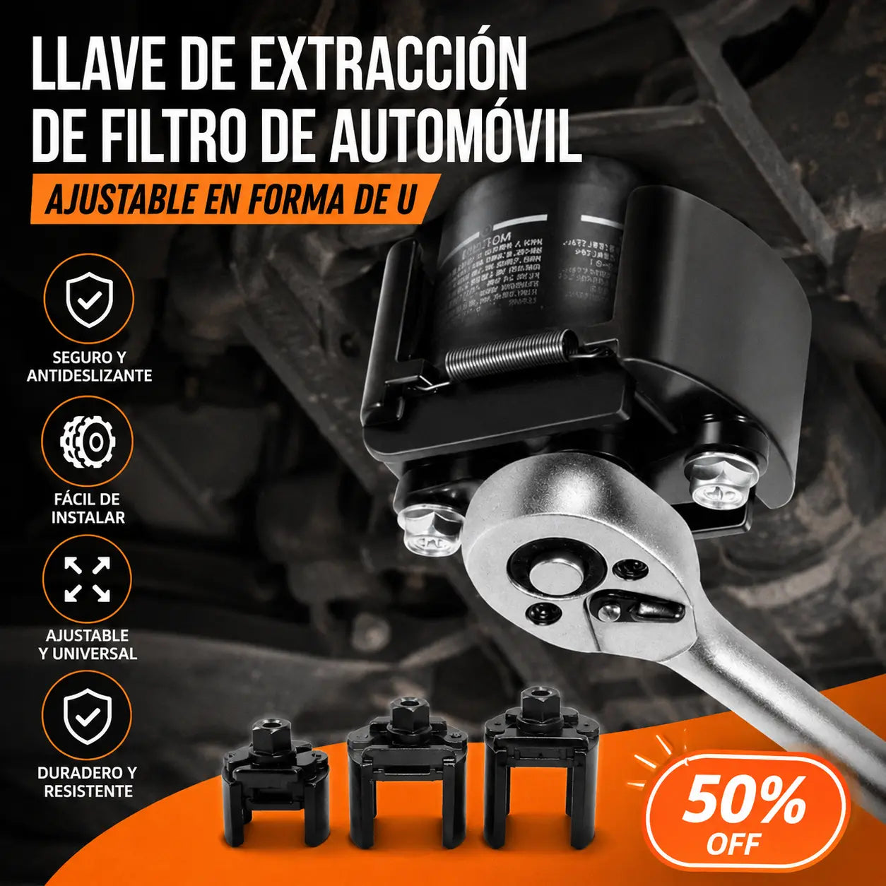 🔥【60-80mm】🚗Llave de extracción de filtro de automóvil ajustable en forma de U