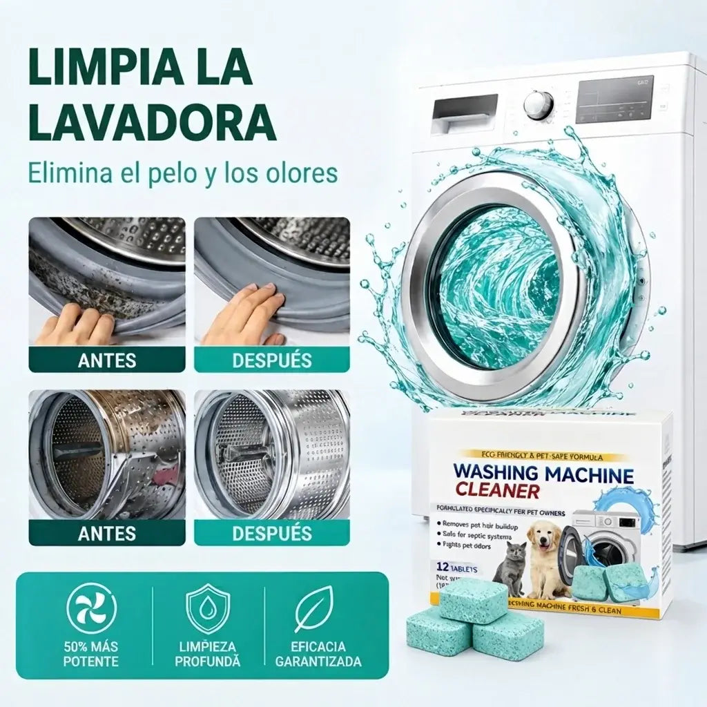 🧼【¡Compra 1 y llévate 1 gratis!】🧺 Limpiador para lavadoras de mascotas – limpia a fondo el tambor, elimina el pelo de las mascotas y neutraliza los olores. 🐾✨