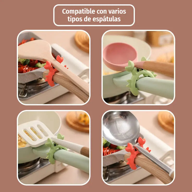 🦀 Juego de 6 Porta-Utensilios de Silicona con Forma de Cangrejo | Reposador Anti-Derrames para Cocina, Cucharas y Palas 🥄