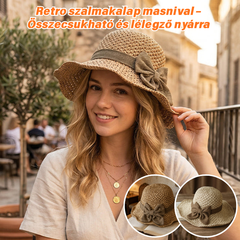 🎀🎀 50% KEDVEZMÉNY 👒 | Retro szalmakalap masnival – Összecsukható és lélegző nyárra