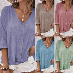 【S-5XL】Nueva camisa informal holgada con cuello en V para mujer
