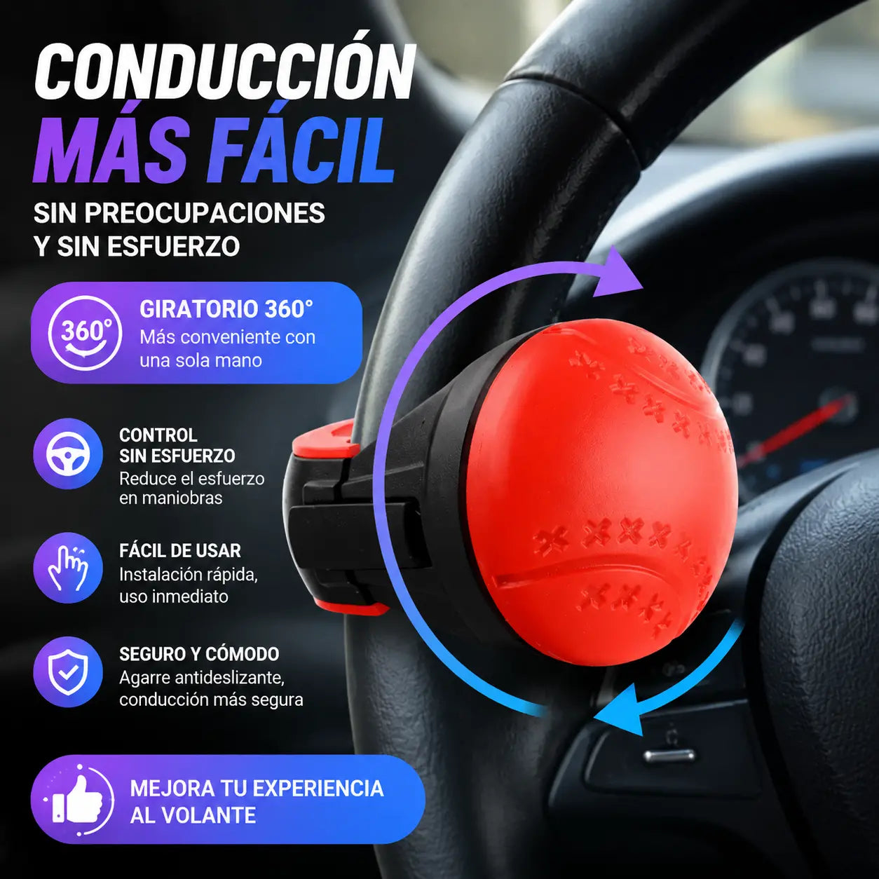 🔥2 piezas🚗 Manija de dirección asistida universal: se puede girar con una sola mano.