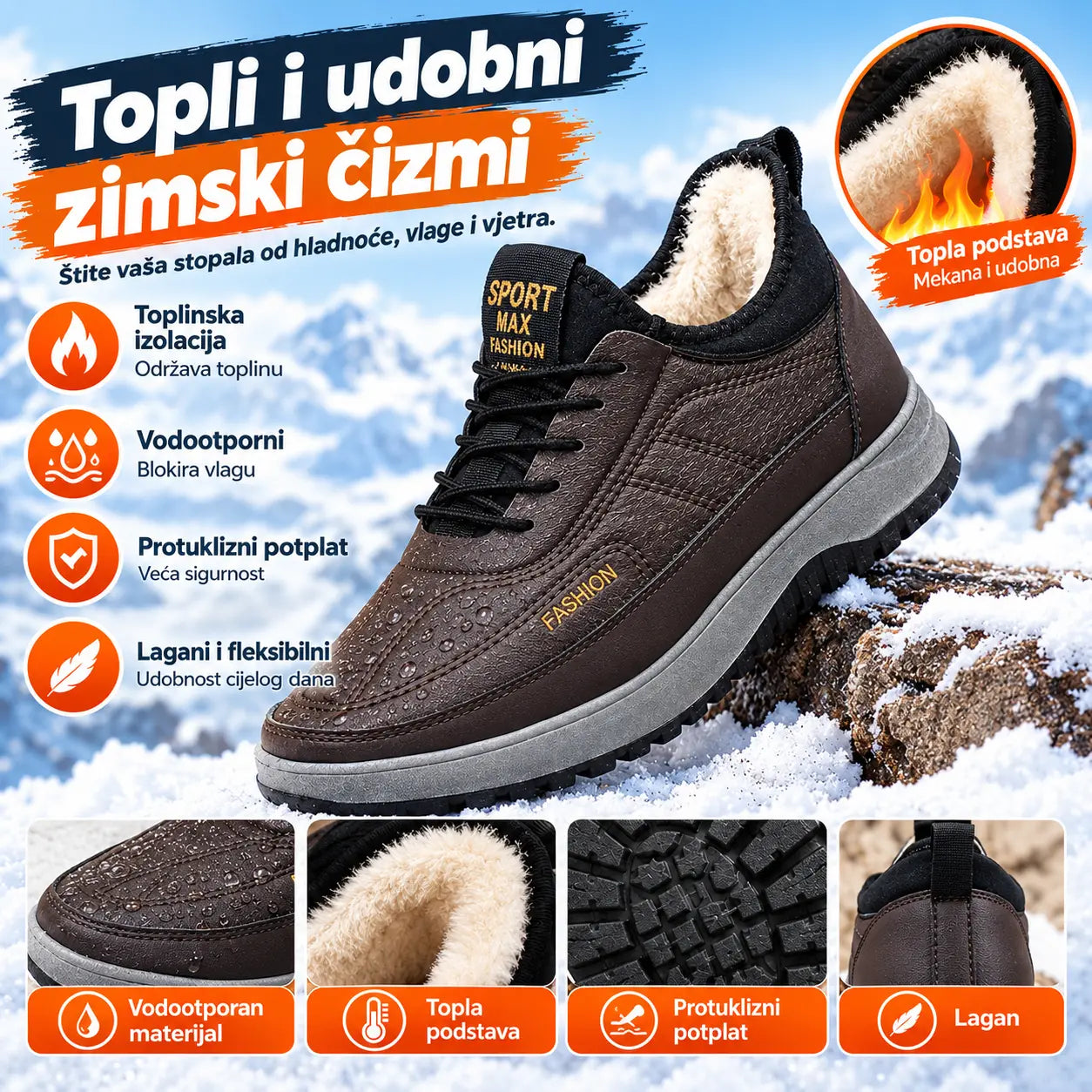【39-45】Muške vodootporne ležerne zimske tenisice od prave kože, s mekanom podstavom od pliša – novi model