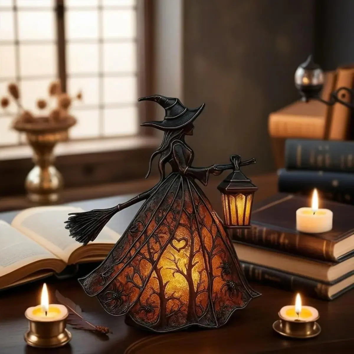 🧙‍♀️ Boszorkánylámpa – egy hátborzongató gótikus lámpás dekoráció, egyedi asztali lámpa dísztárgy, lábakkal ellátott éjszakai fény, amely otthonra, tornácra, irodába és bulik díszítésére egyaránt alkalmas.