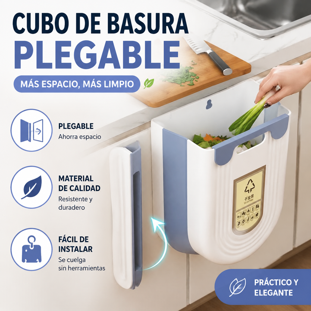 🗑️Cubo de basura plegable colgante para cocina, cubo de basura colgante para puerta de armario doméstico