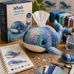 🧵✨ Kit DIY para caja de pañuelos de patchwork – set de costura artesanal con temática marina 🌊🐚