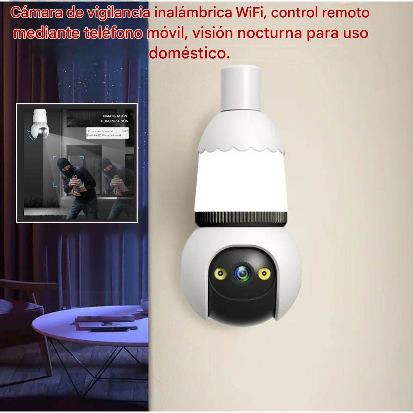 🔥Cámara de seguridad tipo bombilla de 2 MP con función de visión nocturna.