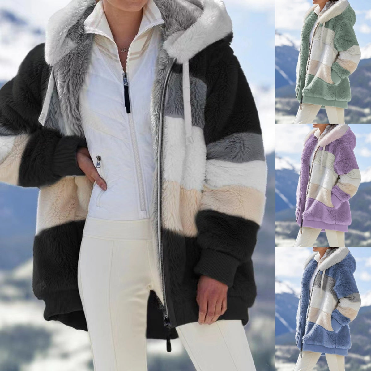 ☃️Oferta limitada, 35% de descuento❄️【S-5XL】Nueva chaqueta de invierno para mujer 2025, gruesa con franjas de felpa