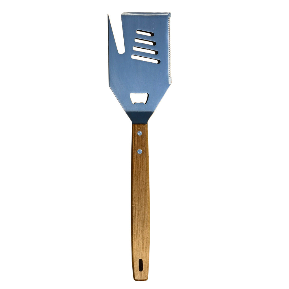 🔥🍖 Recipiente multifuncional 5 en 1 para barbacoa con cuchillo, tenedor y mango de madera.