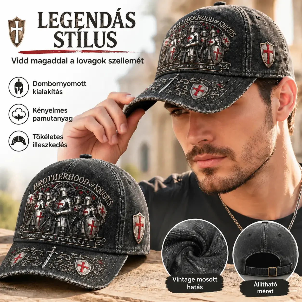 🛡️🧢 Guardian Knight baseball sapka, állítható, lélegző és napvédelemmel.