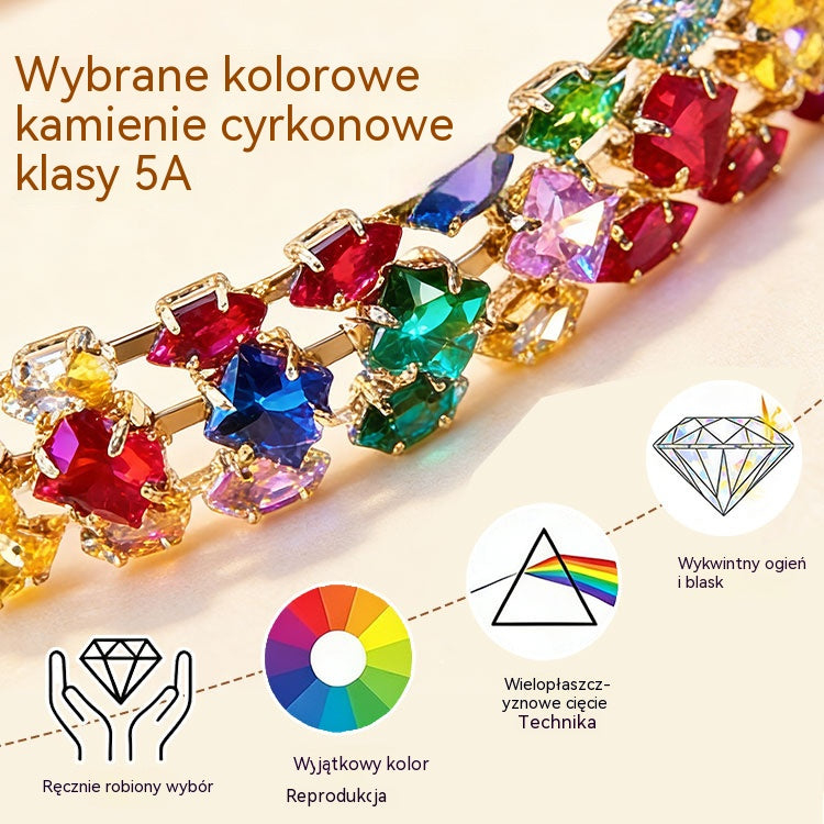 ✨Bransoletka w stylu boho z kolorową, geometryczną cyrkonią sześcienną