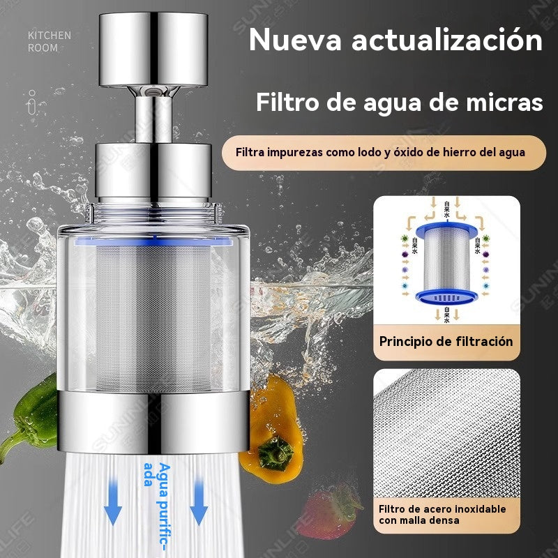 🔥💦 【Compra 1, Llévate 1 Gratis】Purificador de agua para grifo giratorio 360° (Conector de acero inoxidable)