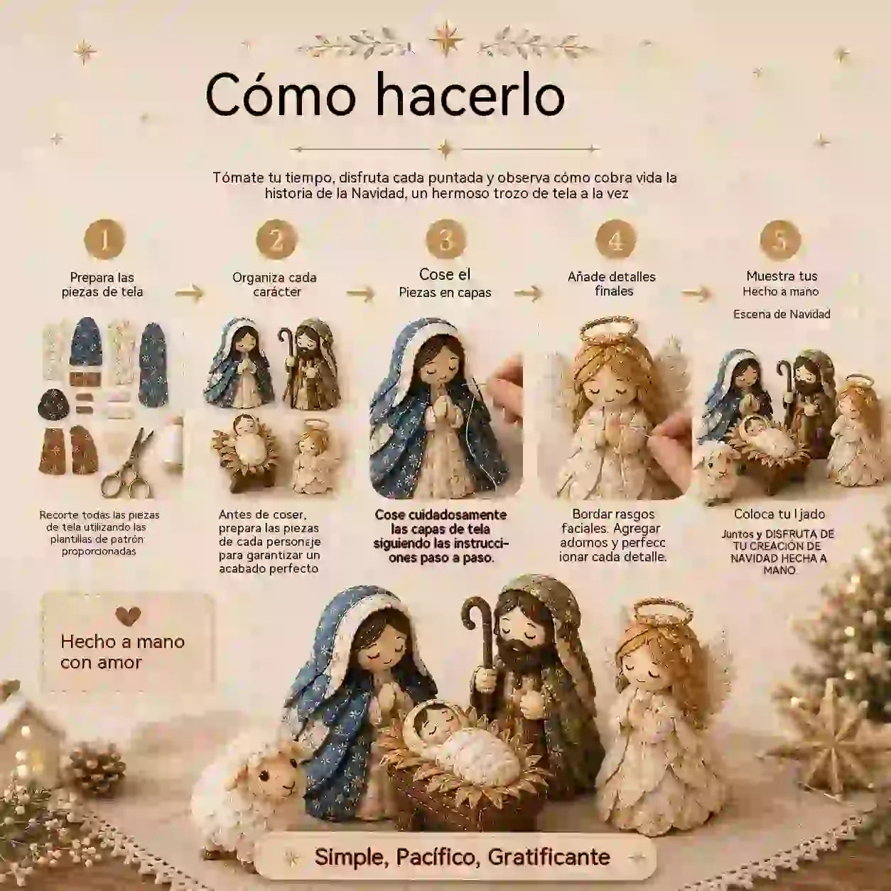 ✨ Kit de costura para hacer un belén de patchwork (incluye materiales de costura)