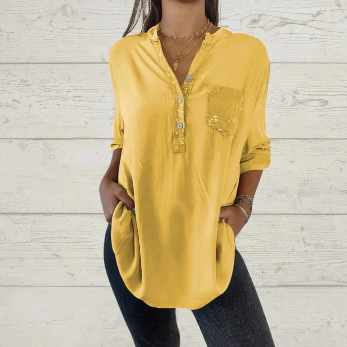 🔥【Ocho colores】Nueva camisa casual de cuello en V en color sólido