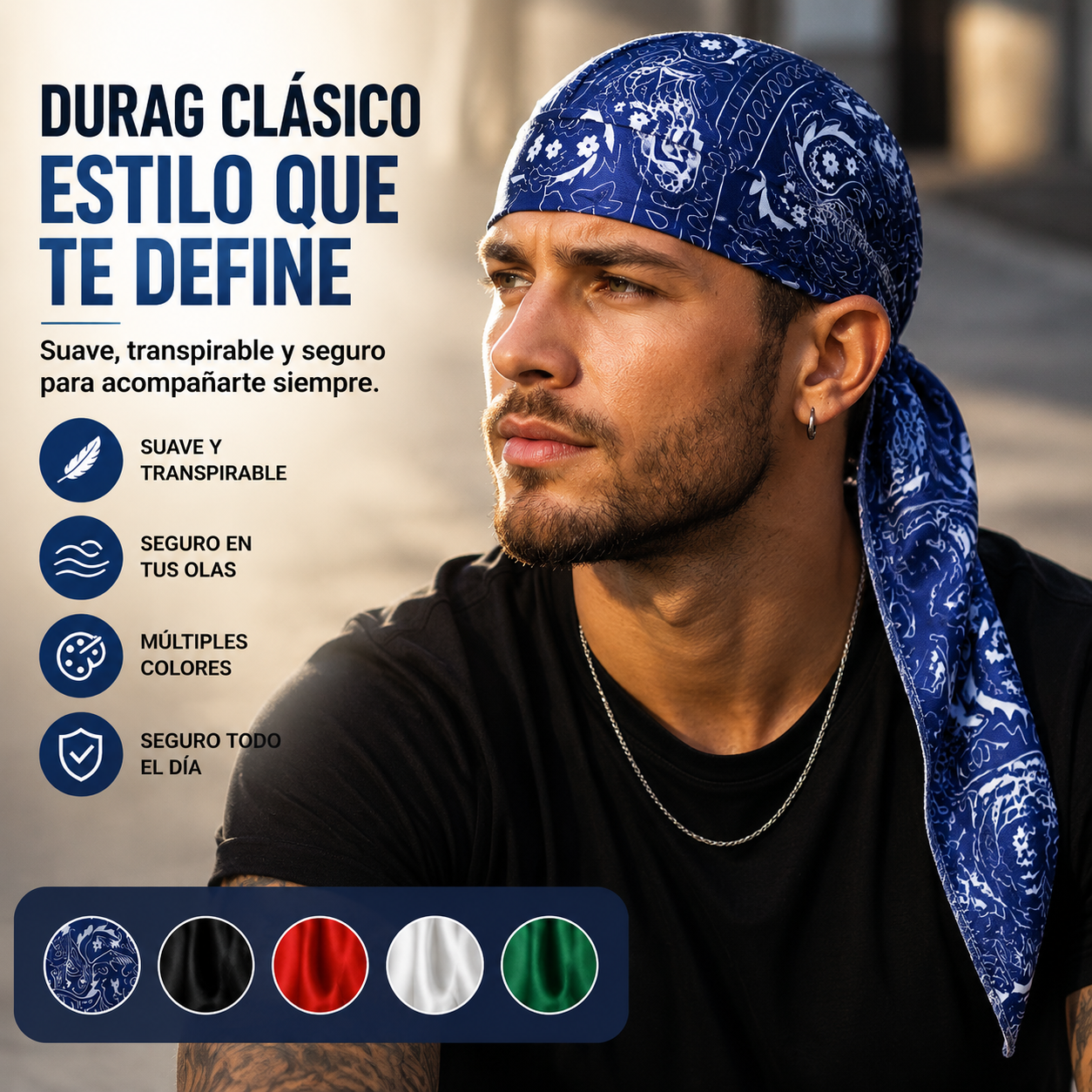🏝【Paquete de gran valor – 5 piezas】Elegante sombrero/pañuelo para la cabeza de estilo retro hecho de seda transpirable