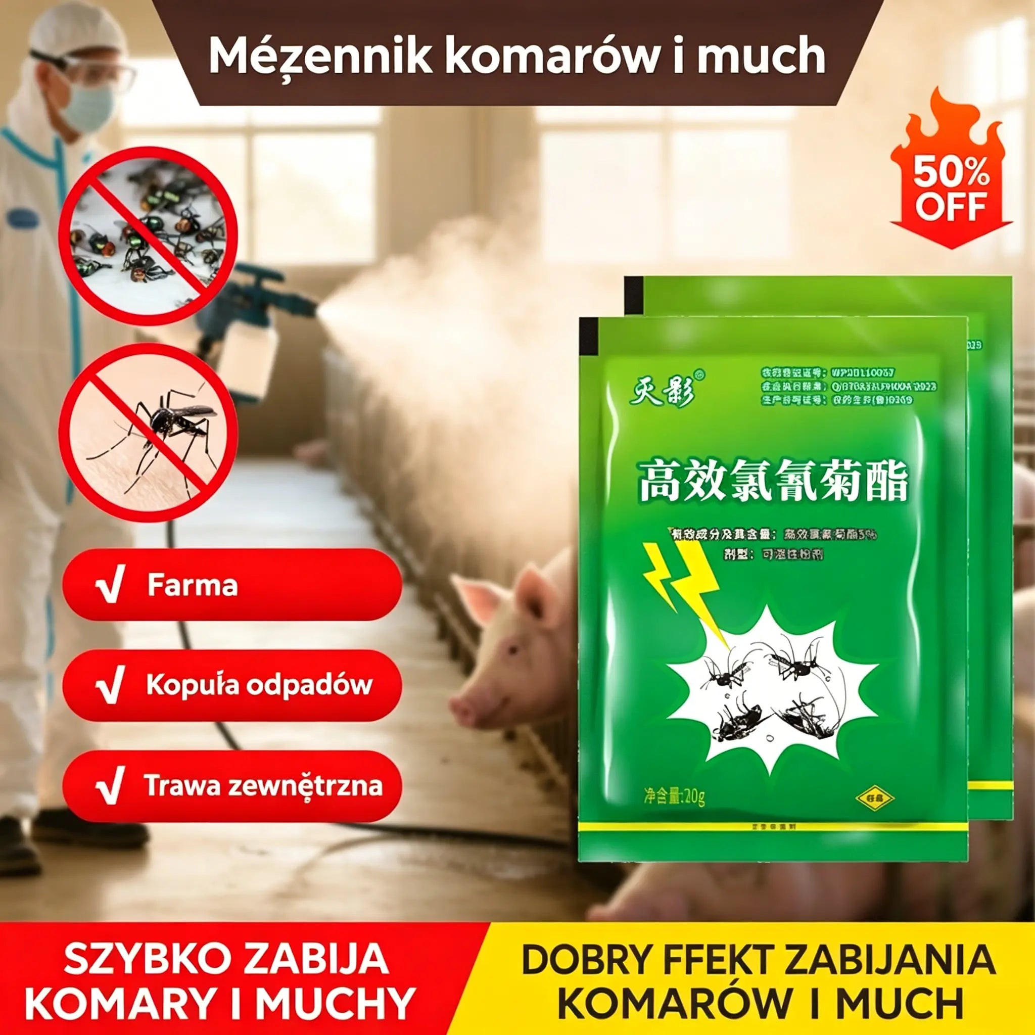 🦟【10 saszetek】❤️Specjalnie zaprojektowane do zabijania komarów i much na farmach, jedno opakowanie zabija pchły/szarańcze/karaluchy/muchy/komary!