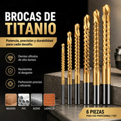 【Juego de 6 piezas】⚙️ Juego de brocas helicoidales: fabricadas en acero rápido, con recubrimiento de titanio y aptas para diversos materiales 🧰