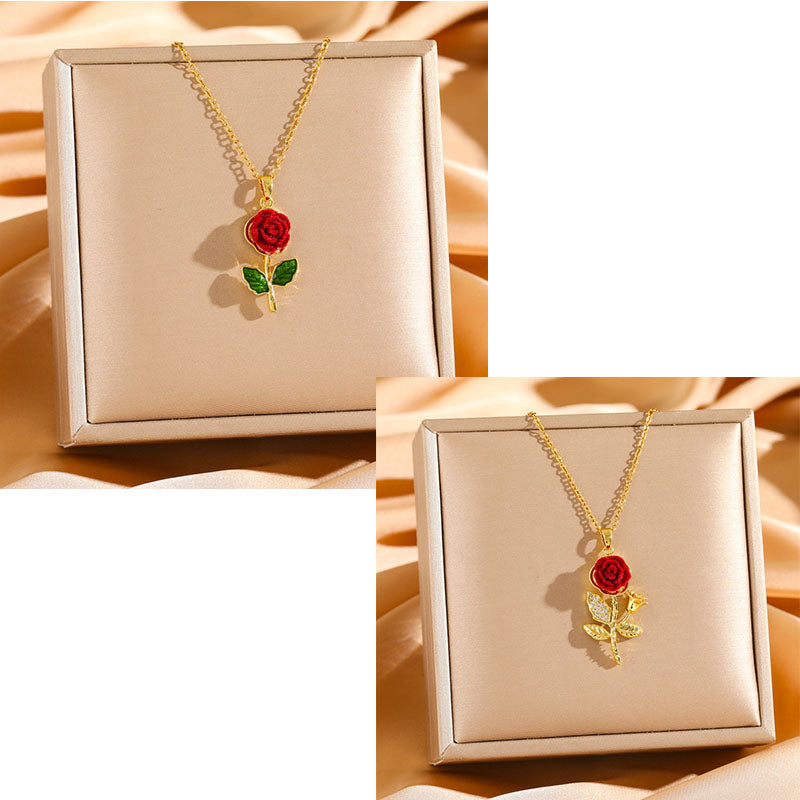 🔥Compra 1 y llévate 1 gratis：2 piezas🔥🌹💎 Collar con colgante de rosa para mujer