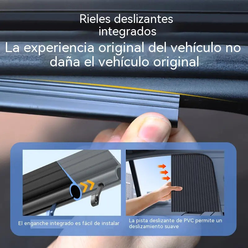 【Juego de 4 piezas】Cortina parasol con riel deslizante para ventana de coche y aislamiento térmico