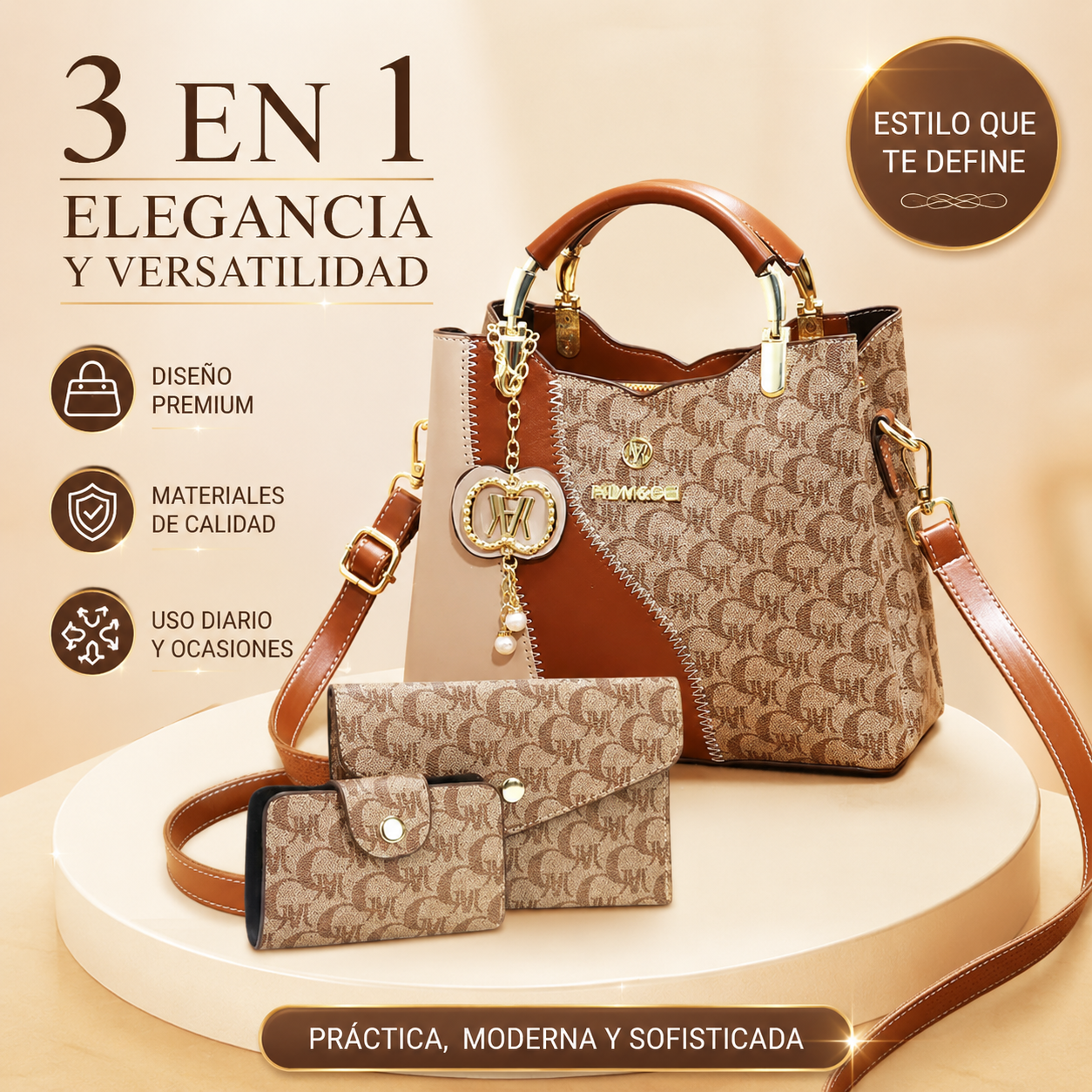 👜 ¡50% de descuento por tiempo limitado! ✨ Set de 3 piezas de bolso tipo cubo estampado [bolso cruzado + cartera + tarjetero], espacioso, estilo retro 🌼