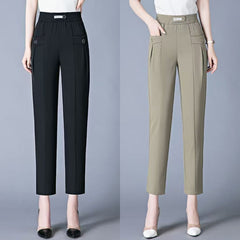 🔥【45% off】Nuevos pantalones rectos de alta calidad, pantalones casuales de verano, pantalones de chaqueta, pantalones simples y ajustados de cintura alta