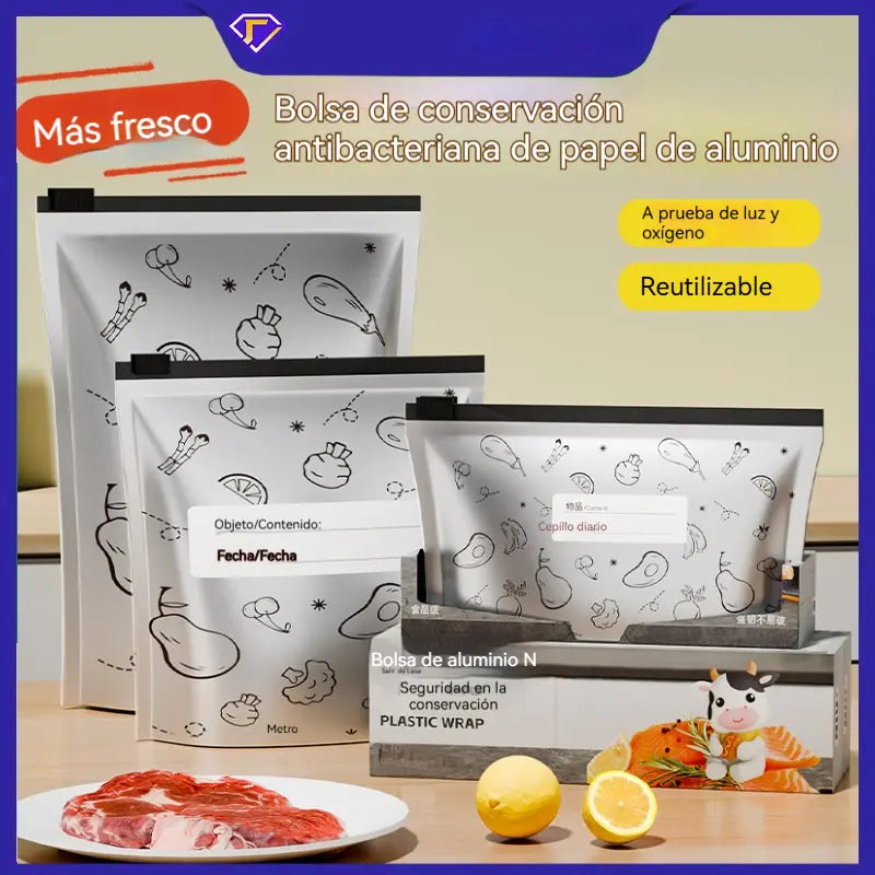 🔥10 pequeñas + 10 medianas + 10 grandes🔥Un total de 30 bolsas de papel de aluminio antibacterianas, súper fáciles de usar, para conservar la frescura.